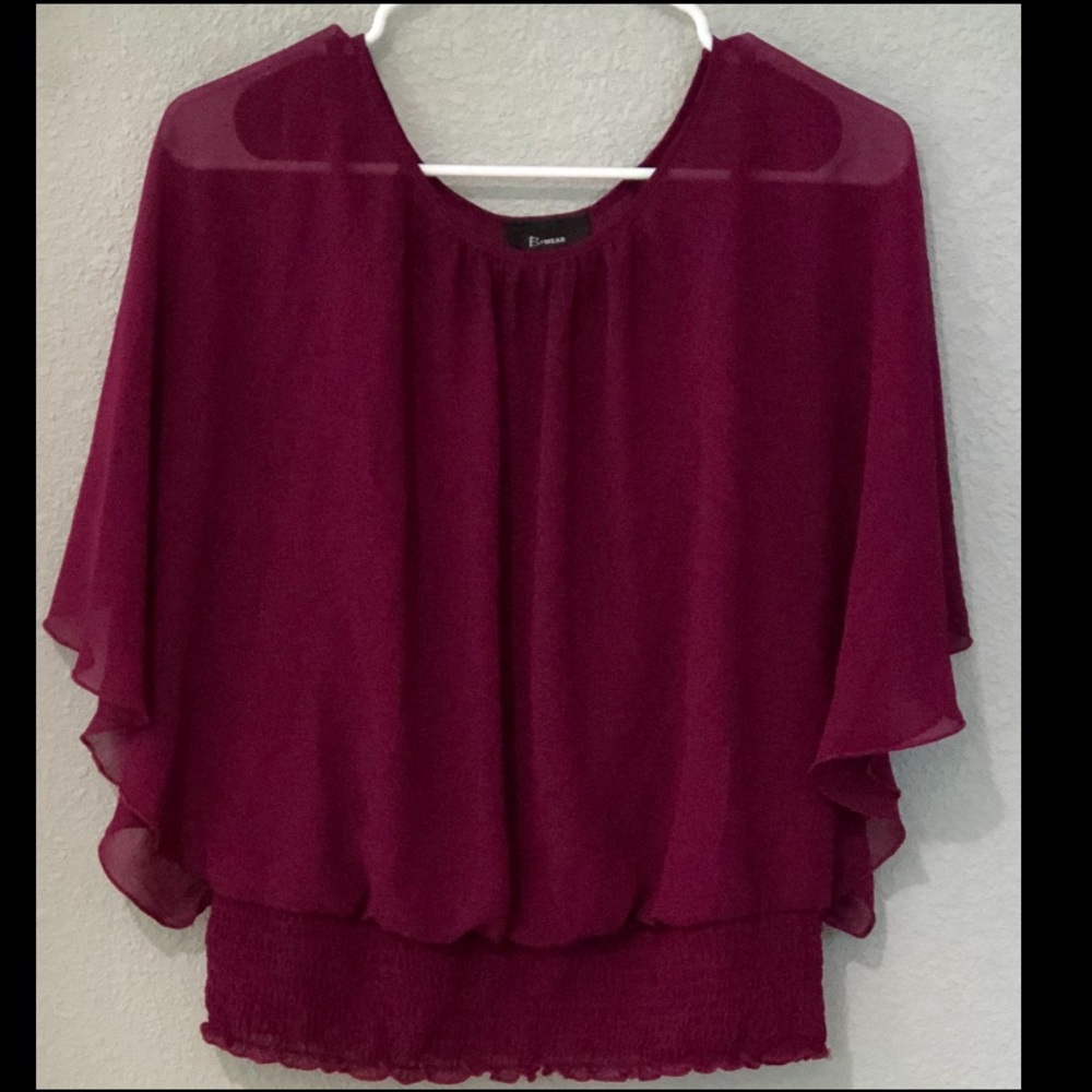 Juniors Batwing Smocked Blouse Size Large